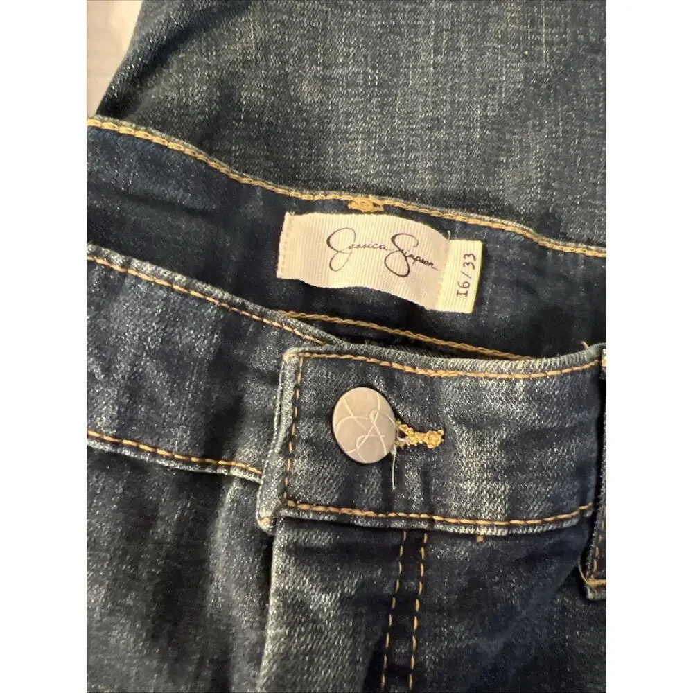 Jessica Simpson Womens Denim Bermuda Short Size 16 Blue Dark Wash Frayed Stretch